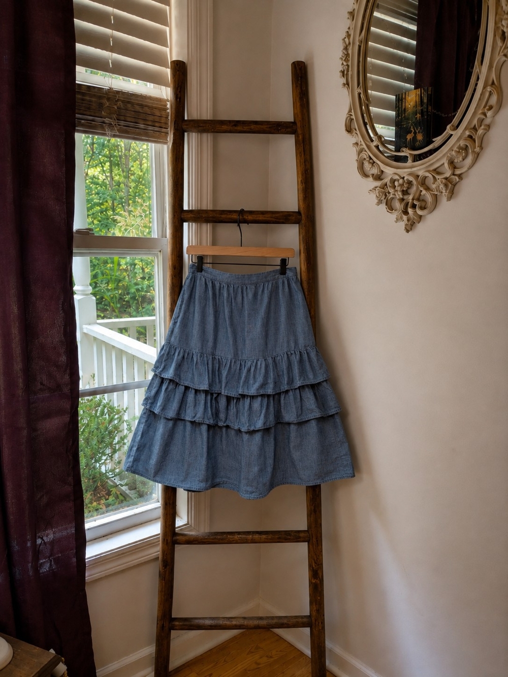 Blue Tiered Ruffle Midi Skirt Western Festival